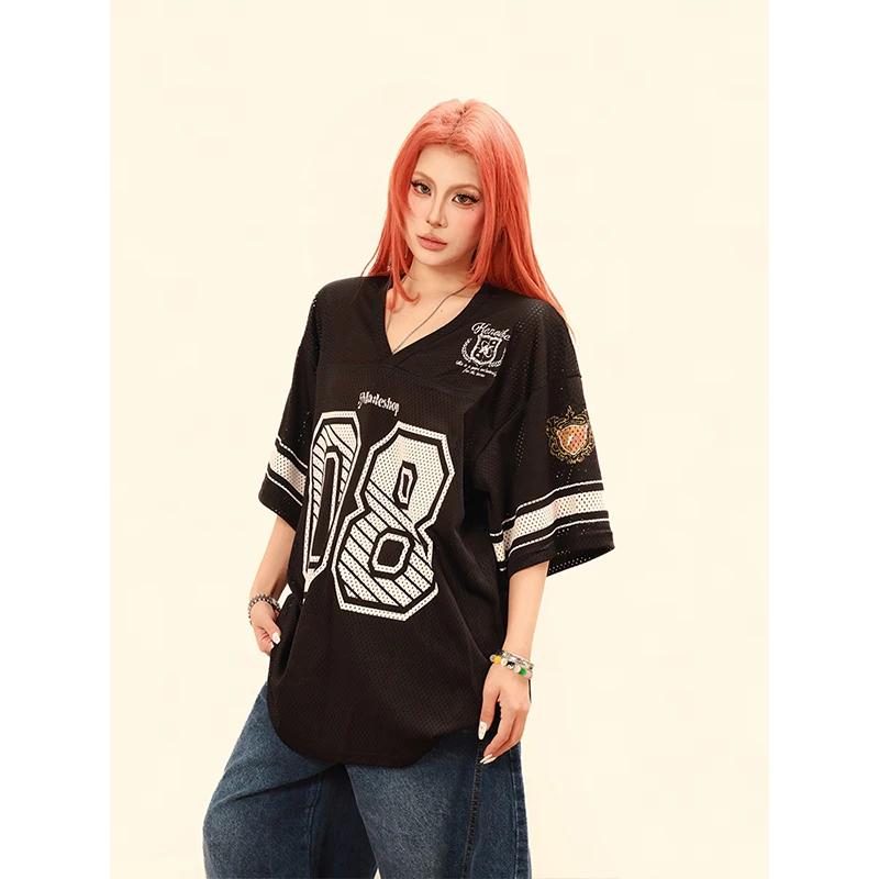 American Size 8 Breathable V-neck Jersey Short Sleeved T-shirt for Men and Women's Summer New Loose Sportswear T-shirt
American Size 8 Breathable V-neck Jersey Short Sleeved T-shirt for Men and Women's Summer New Loose Sportswear T-shirt