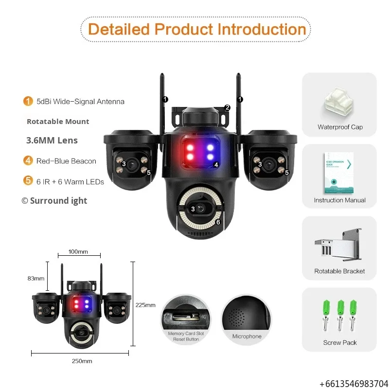 Cross-border Wireless Outdoor Camera Night Vision Three-Screen Monitoring Remote Camera IP66 Rated Human Detection Sound Alarm
Cross-border Wireless Outdoor Camera Night Vision Three-Screen Monitoring Remote Camera IP66 Rated Human Detection Sound Alarm