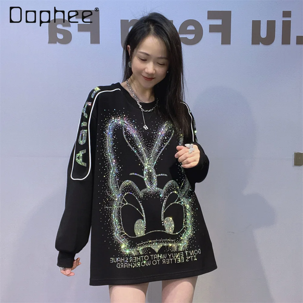 Fashion Round Neck Loose Sweatshirt for Women Autumn and Winter New Space Cotton Mid-Length Cartoon Top with Rhinestones
Fashion Round Neck Loose Sweatshirt for Women Autumn and Winter New Space Cotton Mid-Length Cartoon Top with Rhinestones