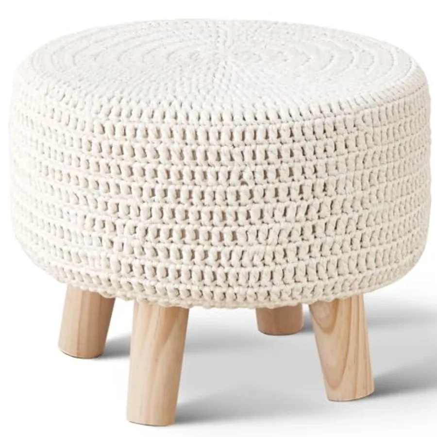 Pouf Ottoman, 100% Cotton Knitted Boho Footstool, Round Footrest with Non-Skid Wood Legs, Home Décor Handmade Pouffe, Leisure F
Pouf Ottoman, 100% Cotton Knitted Boho Footstool, Round Footrest with Non-Skid Wood Legs, Home Décor Handmade Pouffe, Leisure F