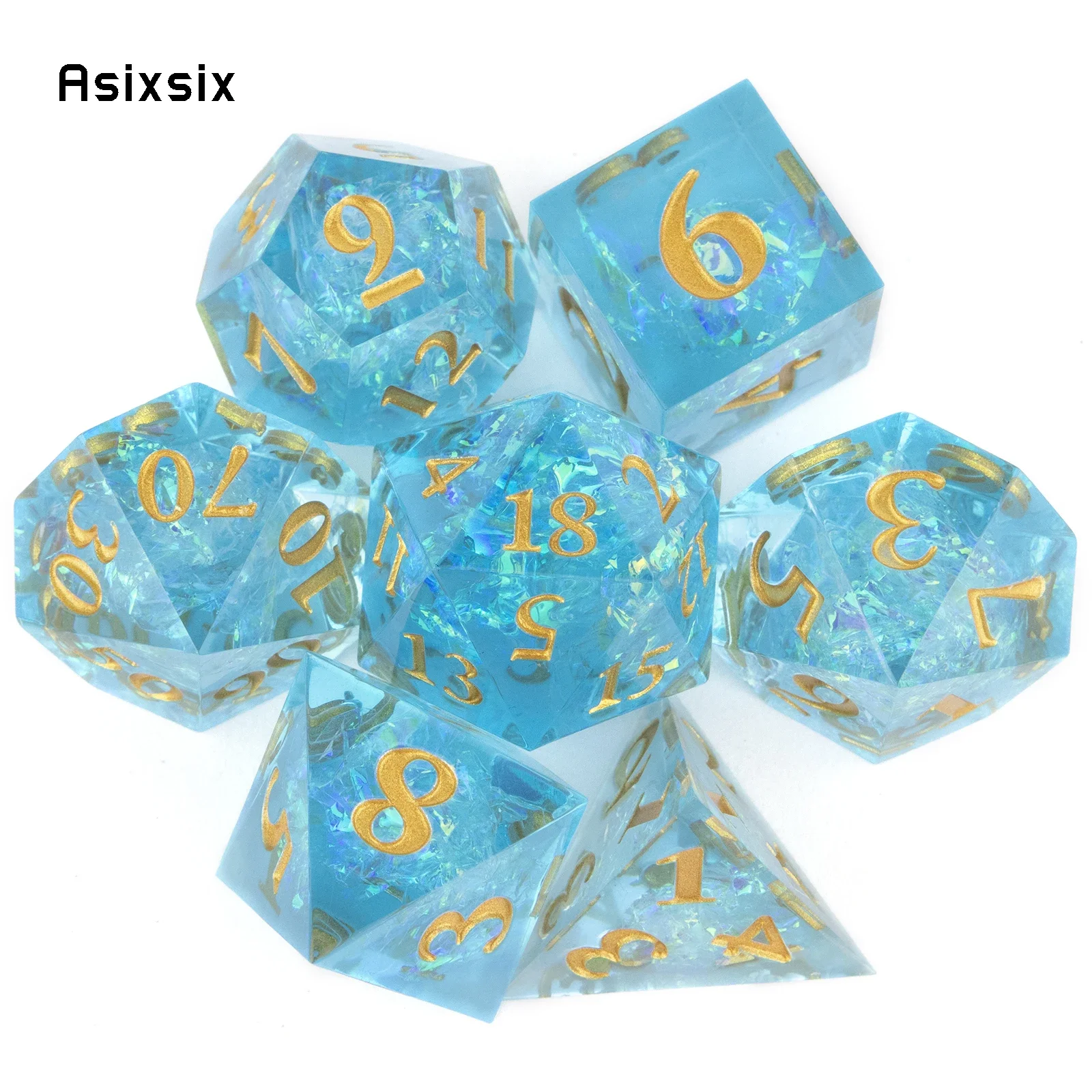7 Pcs Blue Resin Golden Number Sharp Edge Dice Polyhedral Dice Suitable for Role-Playing RPG Board Game
7 Pcs Blue Resin Golden Number Sharp Edge Dice Polyhedral Dice Suitable for Role-Playing RPG Board Game