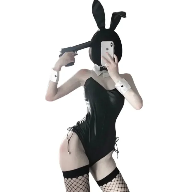 Women Sexy Cosplay Lingerie PU Faux Leather Bodysuit with Tie Headband Set Kawaii Rabbit Bunny Girl Costume Uniform
Women Sexy Cosplay Lingerie PU Faux Leather Bodysuit with Tie Headband Set Kawaii Rabbit Bunny Girl Costume Uniform