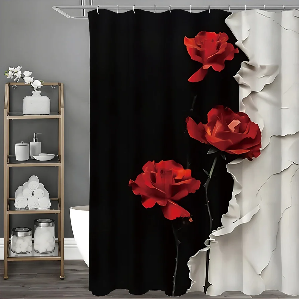 Red Rose Black and White Shower Curtain, Bathroom Decorative Shower Curtain, Waterproof Shower Curtain with Hooks
Red Rose Black and White Shower Curtain, Bathroom Decorative Shower Curtain, Waterproof Shower Curtain with Hooks