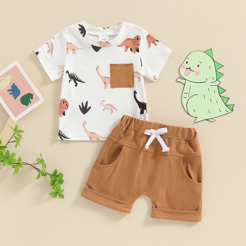 2024-03-15 Lioraitiin Toddler Baby Boy Summer Outfits, Dinosaur Print Round Neck Short Sleeve Tops + Elastic Waist Shorts Set
2024-03-15 Lioraitiin Toddler Baby Boy Summer Outfits, Dinosaur Print Round Neck Short Sleeve Tops + Elastic Waist Shorts Set