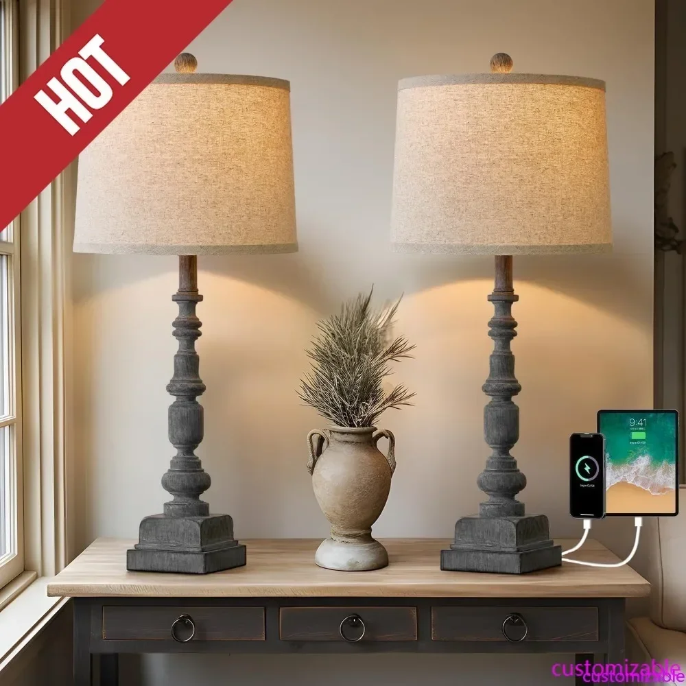 Customizable-Oneach 27.75" Vintage Farmhouse USB A+C Table Lamps Set Of 2 For Living Room Traditional Bedside Lamps For Bedroom
Customizable-Oneach 27.75" Vintage Farmhouse USB A+C Table Lamps Set Of 2 For Living Room Traditional Bedside Lamps For Bedroom