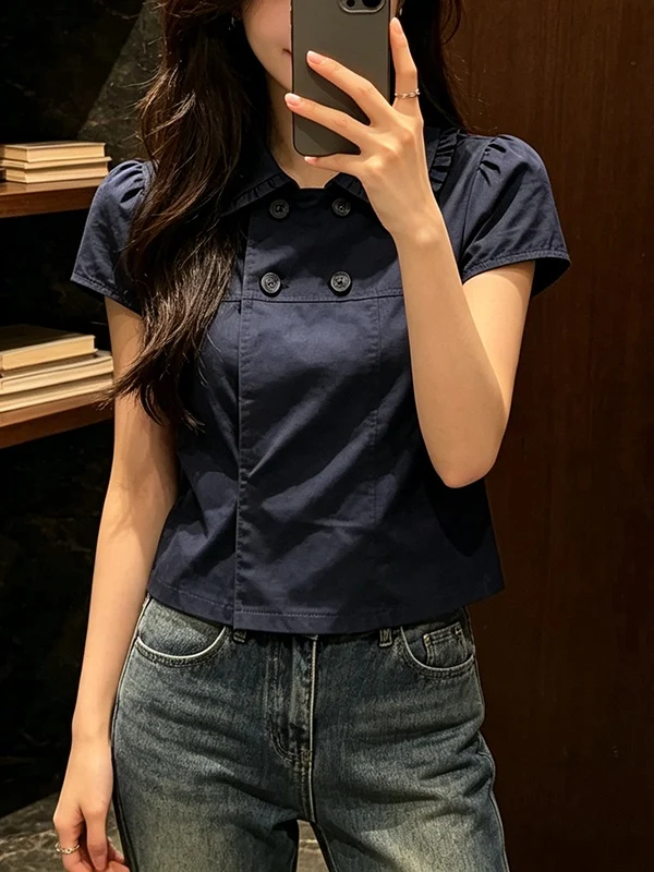 plus Size Summer 2026 Korean Style Denim Blue Short Sleeve Shirt Double Button Slimming Doll Top Women's Fashion Commute Wind
plus Size Summer 2026 Korean Style Denim Blue Short Sleeve Shirt Double Button Slimming Doll Top Women's Fashion Commute Wind