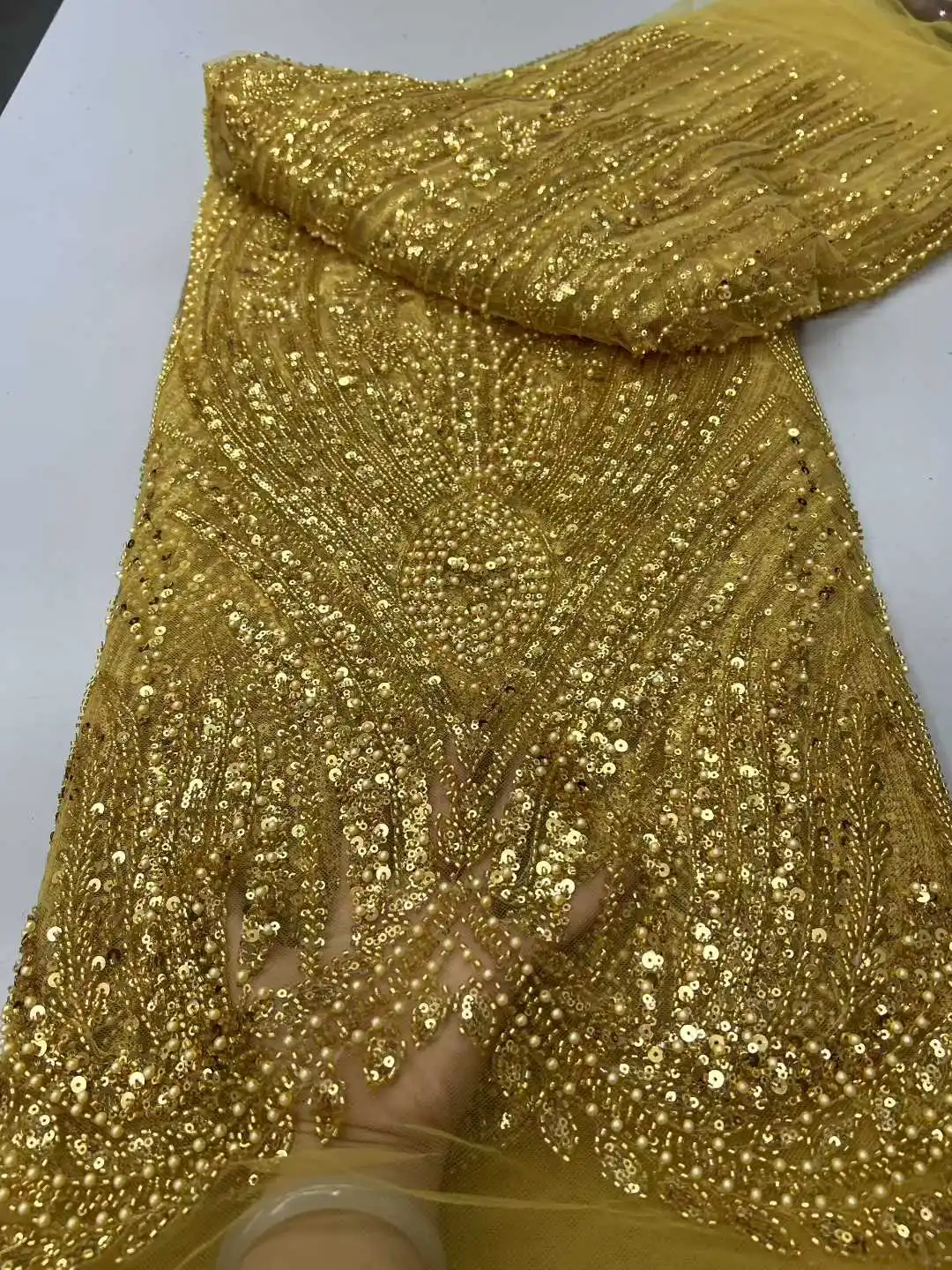 2025 African Sequins Lace Fabric Latest Beaded Embroidery Gold French Mesh Lace Fabric Material Nigerian For Wedding Party Dress
2025 African Sequins Lace Fabric Latest Beaded Embroidery Gold French Mesh Lace Fabric Material Nigerian For Wedding Party Dress