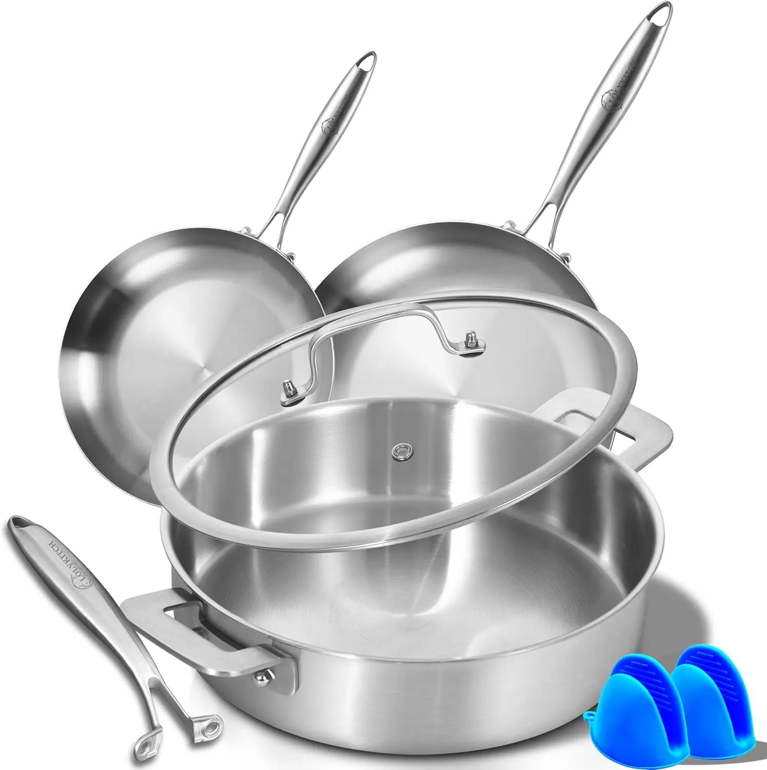 8.5-12 Inch Tri-Ply Stainless Steel Frying Pan Set with Detachable Handle, Induction Cookware, Dishwasher & Oven Safe
8.5-12 Inch Tri-Ply Stainless Steel Frying Pan Set with Detachable Handle, Induction Cookware, Dishwasher & Oven Safe