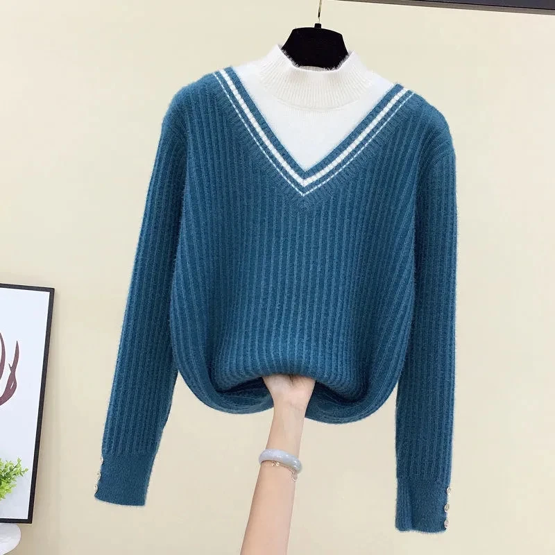 Autumn Winter Fake Two Piece Women Sweater Jumper New Patchwork Half Turtleneck Long Sleeve Rally Knit Sweater Pullover Lady Top
Autumn Winter Fake Two Piece Women Sweater Jumper New Patchwork Half Turtleneck Long Sleeve Rally Knit Sweater Pullover Lady Top