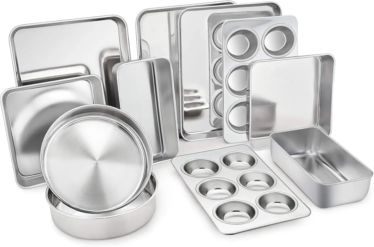 Stainless Steel Bakeware Set of 11, Toaster Oven Baking Pan Set with Lasagna Pan, Cake Pans, Loaf Pan & Muffin Pan, Dishwasher
Stainless Steel Bakeware Set of 11, Toaster Oven Baking Pan Set with Lasagna Pan, Cake Pans, Loaf Pan & Muffin Pan, Dishwasher