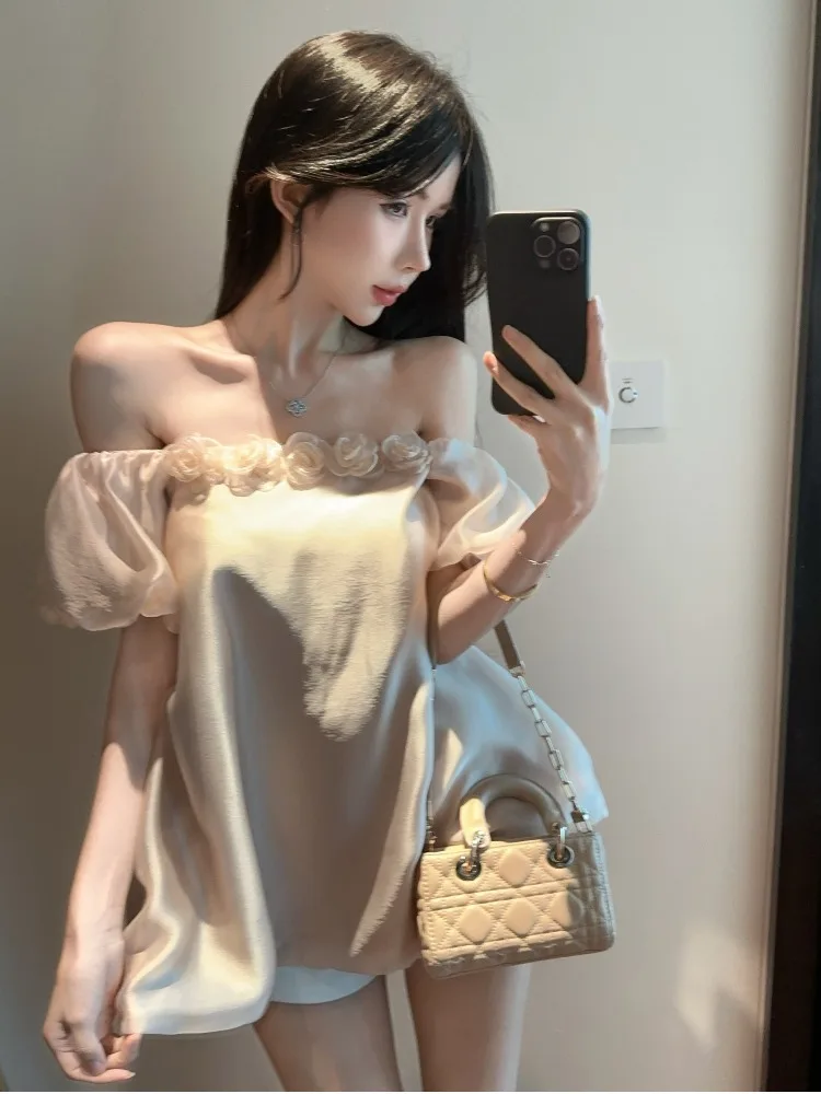 Elegant Gentle Wind 3D Flower Decorated Chic Beautiful Summer Short Sleeve One Shoulder Shirt for Women Stylish Korean Style ...
Elegant Gentle Wind 3D Flower Decorated Chic Beautiful Summer Short Sleeve One Shoulder Shirt for Women Stylish Korean Style ...