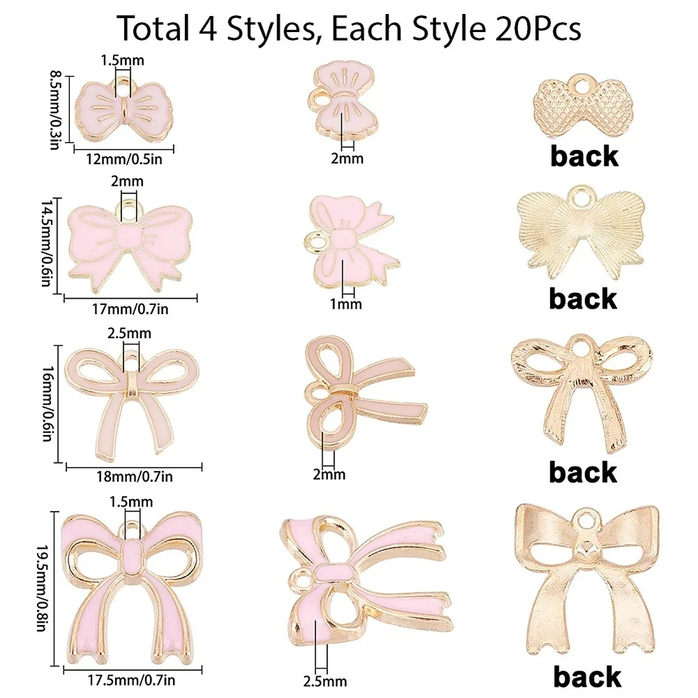 80Pcs 4 Styles Alloy Enamel Pendants Bowknot Pink 8.5~19.5x12~17.5x1~3mm Hole: 1.5~2mm 20pcs/style
80Pcs 4 Styles Alloy Enamel Pendants Bowknot Pink 8.5~19.5x12~17.5x1~3mm Hole: 1.5~2mm 20pcs/style