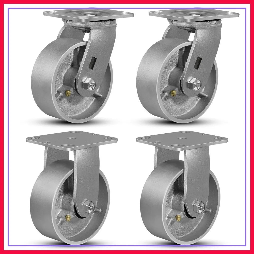 5"x2" Industrial Casters Set of 4 - Heavy Duty Cast Iron Wheels, 4000 Lb Capacity, 2 Swivel & 2 Rigid for Carts & Workbenches
5"x2" Industrial Casters Set of 4 - Heavy Duty Cast Iron Wheels, 4000 Lb Capacity, 2 Swivel & 2 Rigid for Carts & Workbenches
