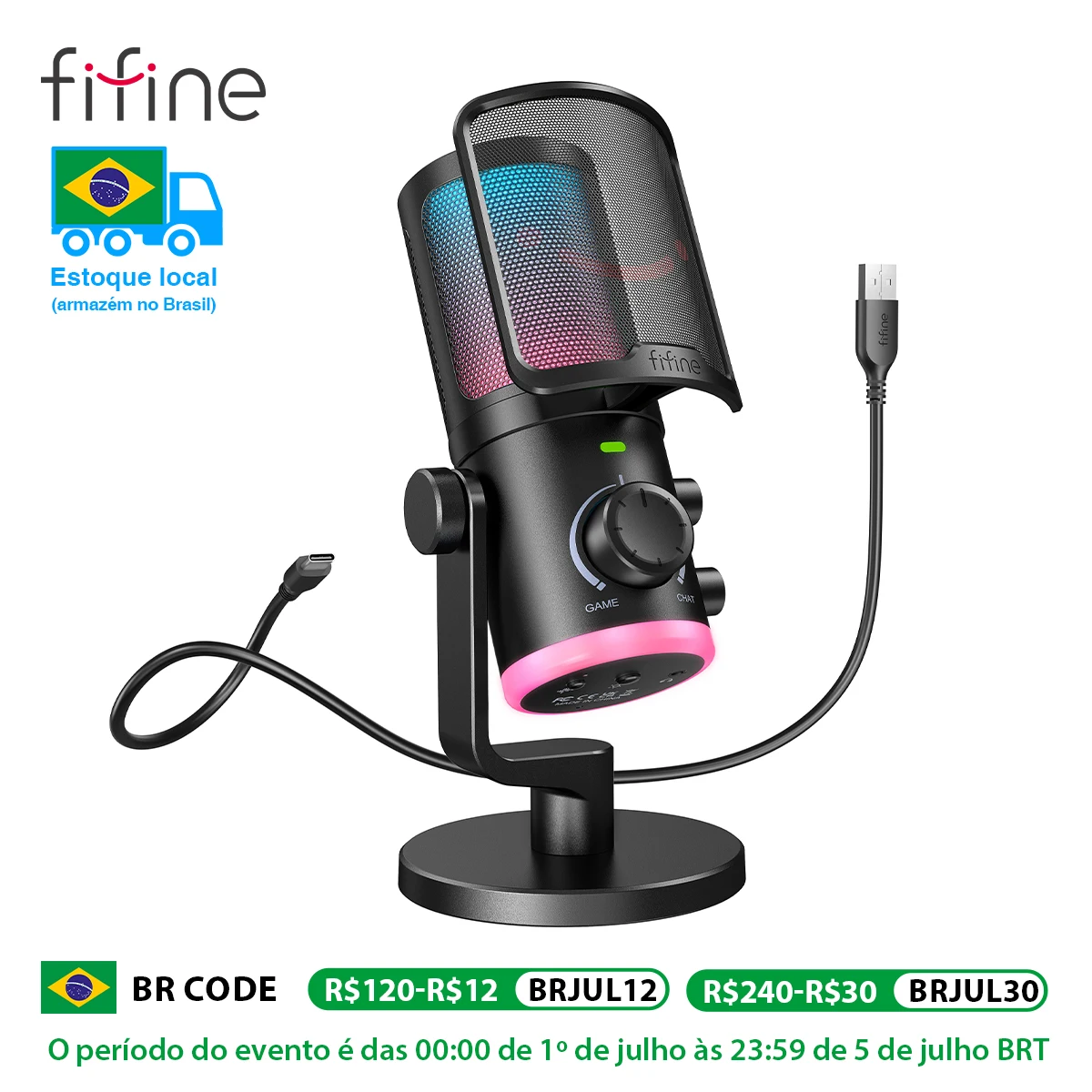FIFINE USB Gaming Microphone with Noise Cancellation/RGB/Gain&Balance Knob,Condenser Mic for Streaming Podcasting-Ampligame AM6
FIFINE USB Gaming Microphone with Noise Cancellation/RGB/Gain&Balance Knob,Condenser Mic for Streaming Podcasting-Ampligame AM6