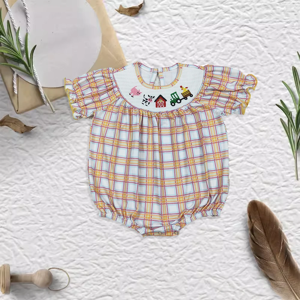 Fall RTS Smocked Children Clothing Farm Animal Baby Girl Clothes Orange Plaid Short Sleeve Bubble Romp
Fall RTS Smocked Children Clothing Farm Animal Baby Girl Clothes Orange Plaid Short Sleeve Bubble Romp