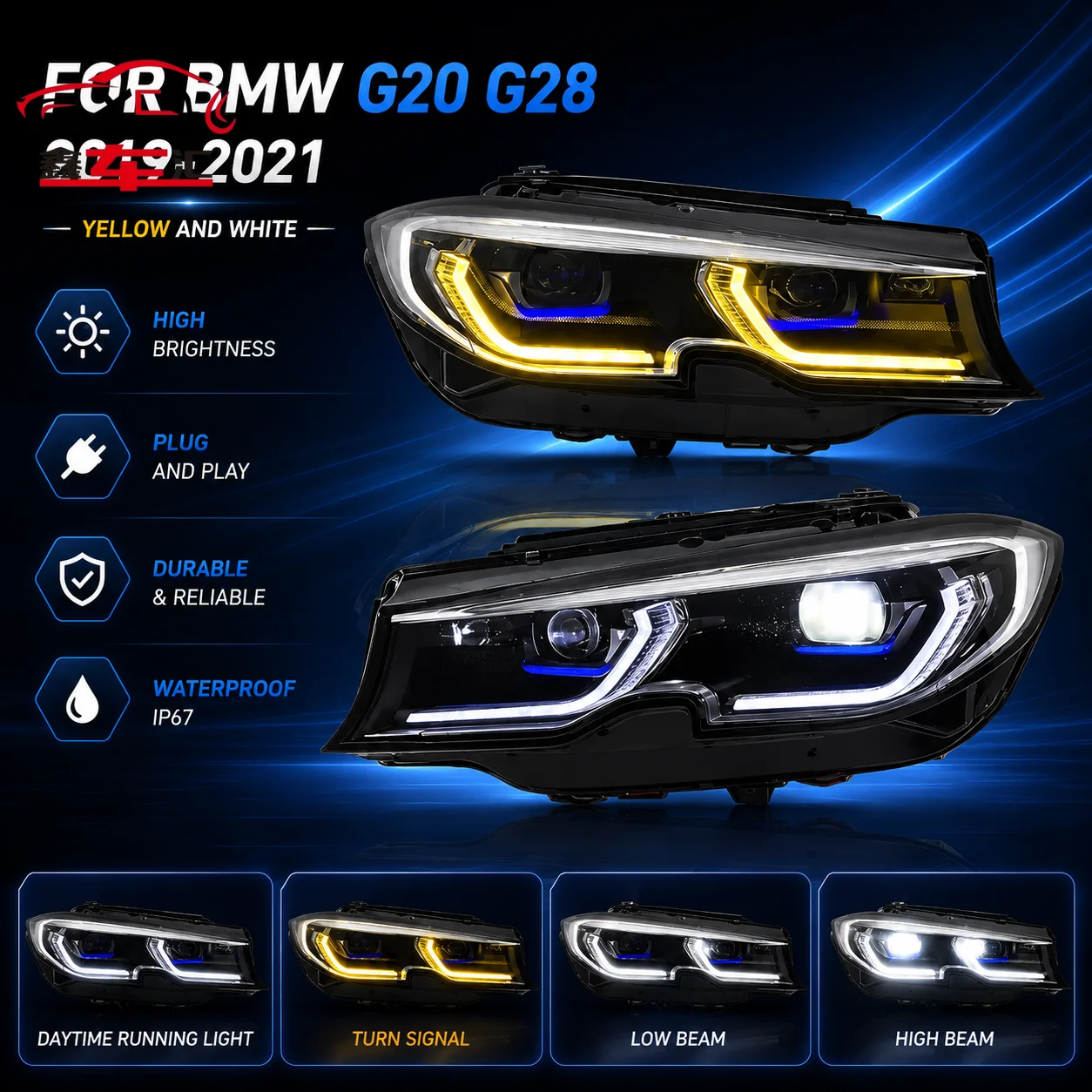 Car LED Lamps Headlight Light Parts For BMW G20 G28 2019-2021 Laser Fog Yellow And White DRL Turn Signal Lamp Plug
Car LED Lamps Headlight Light Parts For BMW G20 G28 2019-2021 Laser Fog Yellow And White DRL Turn Signal Lamp Plug