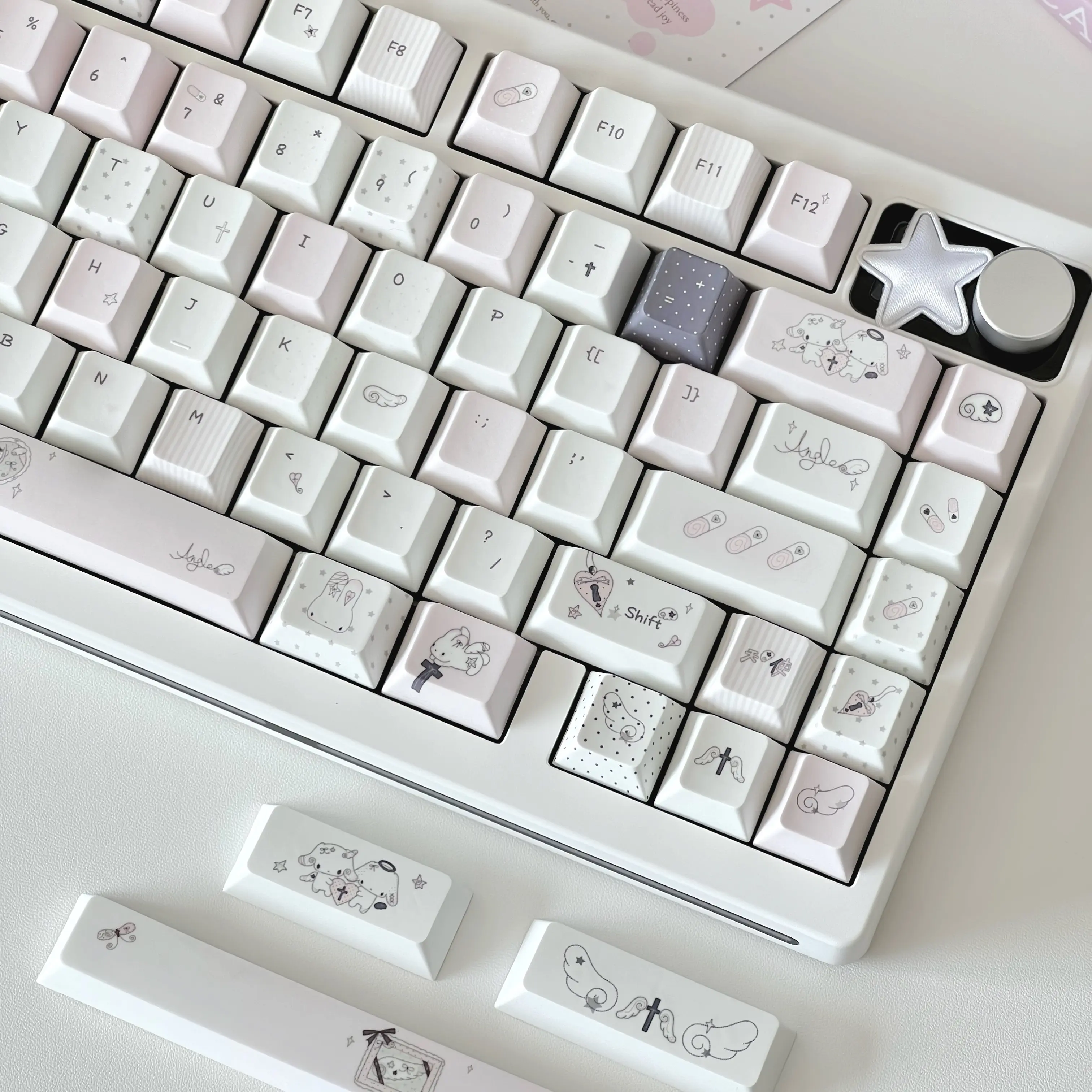 Cute Rabbit Angel Theme Keycaps Set PBT Cherry Profile Custom Original Handmade Keycaps for Mechanical Keyboard Accessories Gift
Cute Rabbit Angel Theme Keycaps Set PBT Cherry Profile Custom Original Handmade Keycaps for Mechanical Keyboard Accessories Gift