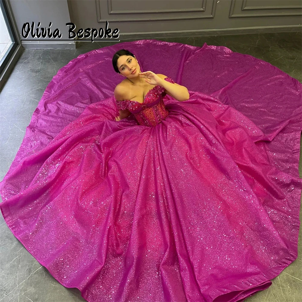 Shimmery Hot Pink Princess Quinceanera Dresses Beads Off The Shoulder Ball Gown 15 Years Old Dress vestidos xv años Customized
Shimmery Hot Pink Princess Quinceanera Dresses Beads Off The Shoulder Ball Gown 15 Years Old Dress vestidos xv años Customized