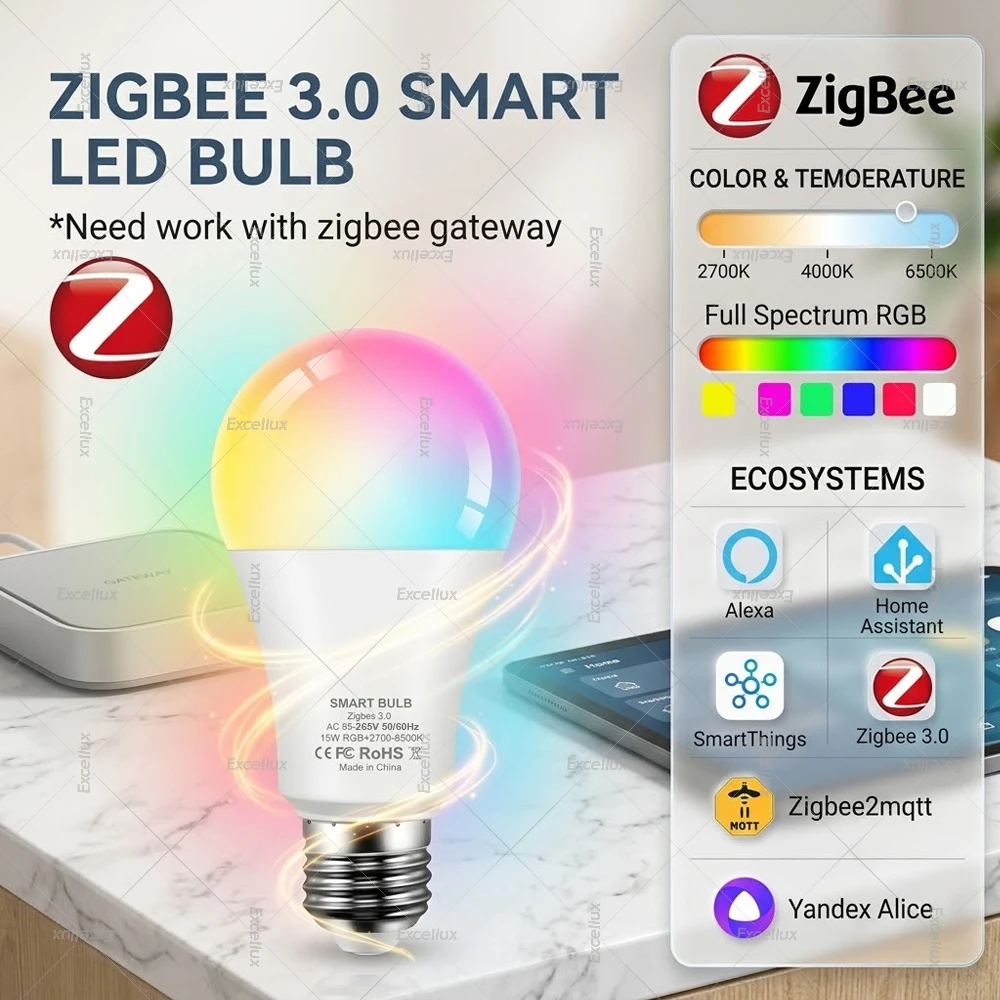Zigbee 3.0 Smart LED Bulb E27 RGB+CCT Dimmable Light Bulb For Z2M Home Assistant Yandex Alice Support Alexa Echo Require Gateway
Zigbee 3.0 Smart LED Bulb E27 RGB+CCT Dimmable Light Bulb For Z2M Home Assistant Yandex Alice Support Alexa Echo Require Gateway