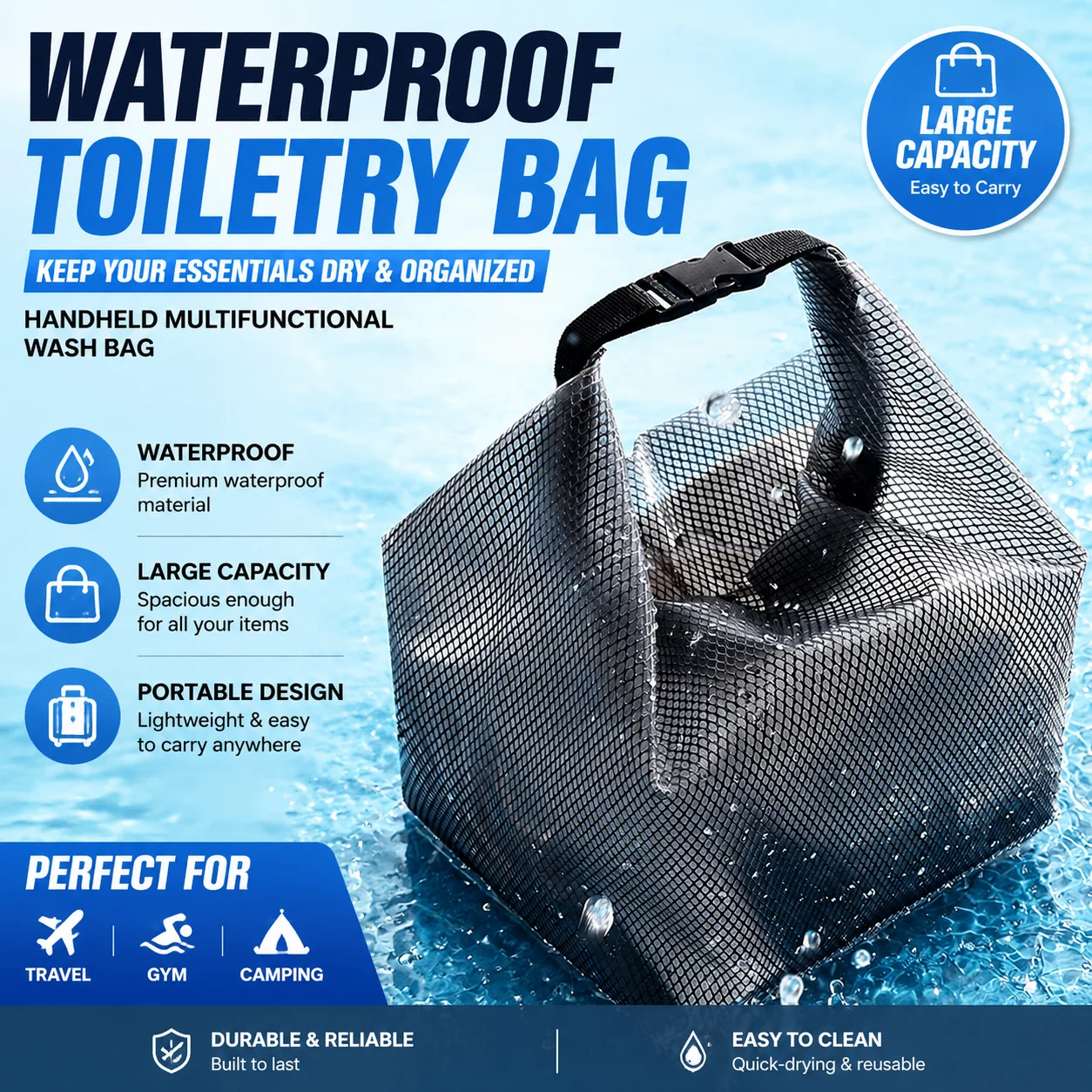 Waterproof toileting bag, clothes dry and wet separation bundle pocket, outdoor swimming, fitness, travel storage bag
Waterproof toileting bag, clothes dry and wet separation bundle pocket, outdoor swimming, fitness, travel storage bag