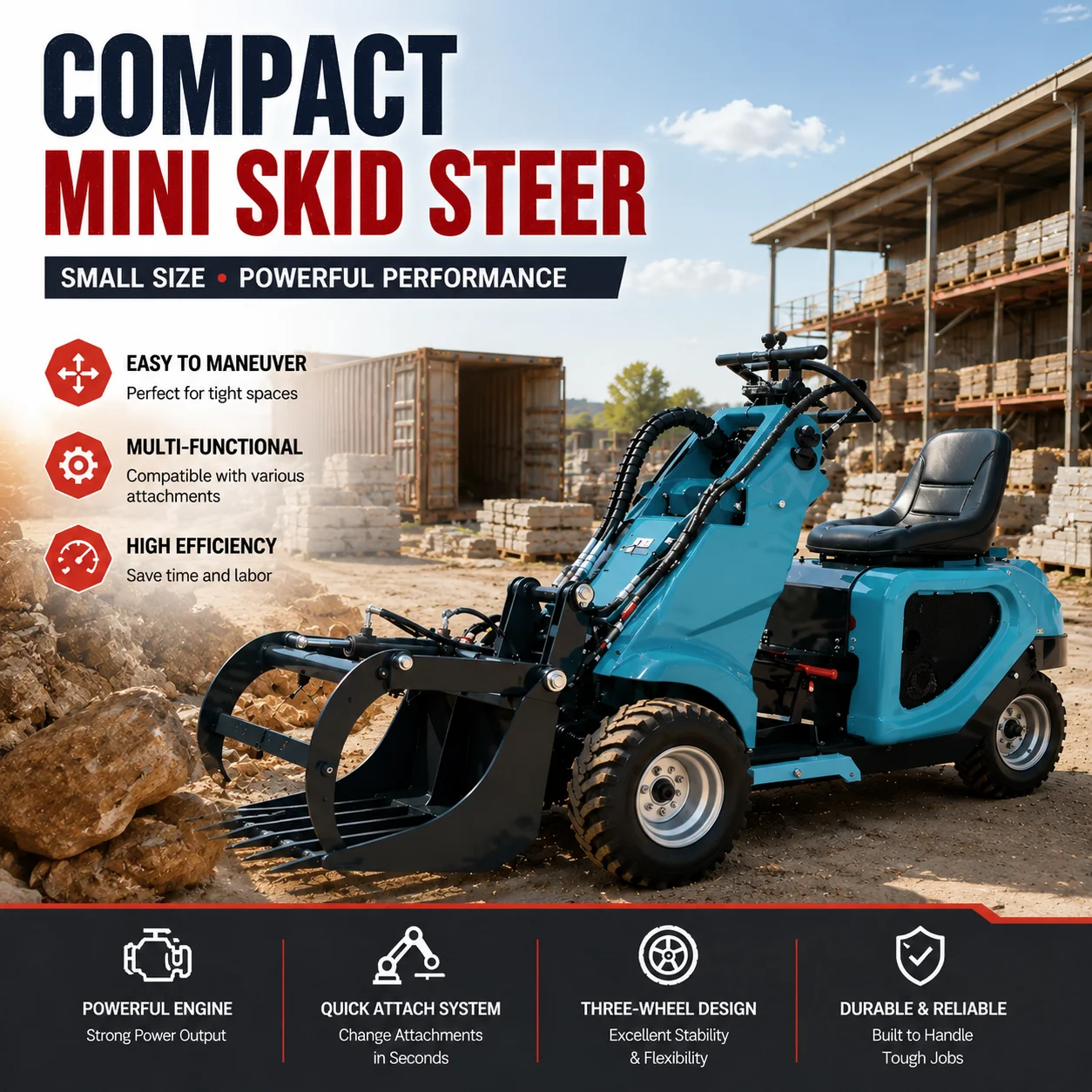 CE Euro 5 Three Wheel Skid Steer Loader Custom Compact Utility Machine for Farm Garden and Snow Removal
CE Euro 5 Three Wheel Skid Steer Loader Custom Compact Utility Machine for Farm Garden and Snow Removal