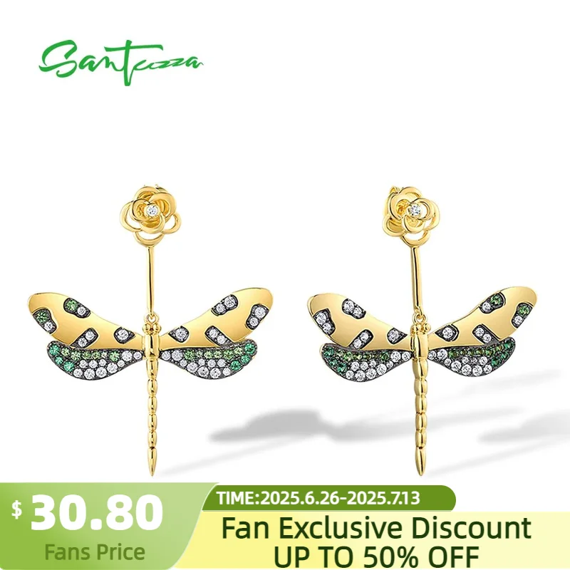 SANTUZZA серьги из чистого серебра 925 пробы для женщин, зеленая шпинель, белый CZ, золотые серьги с цветком стрекозы, модные изящные ювелирные изделия
SANTUZZA серьги из чистого серебра 925 пробы для женщин, зеленая шпинель, белый CZ, золотые серьги с цветком стрекозы, модные изящные ювелирные изделия