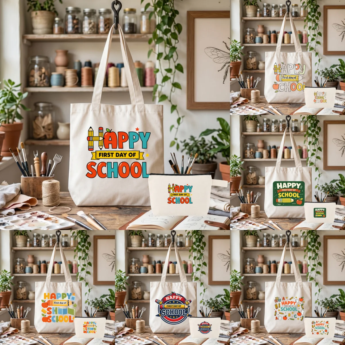 1 Pack Back To School Canvas Bag Set, Colorful "Happy First Day Of School" Print Tote & Makeup Pouch, 2-Piece Kit
1 Pack Back To School Canvas Bag Set, Colorful "Happy First Day Of School" Print Tote & Makeup Pouch, 2-Piece Kit