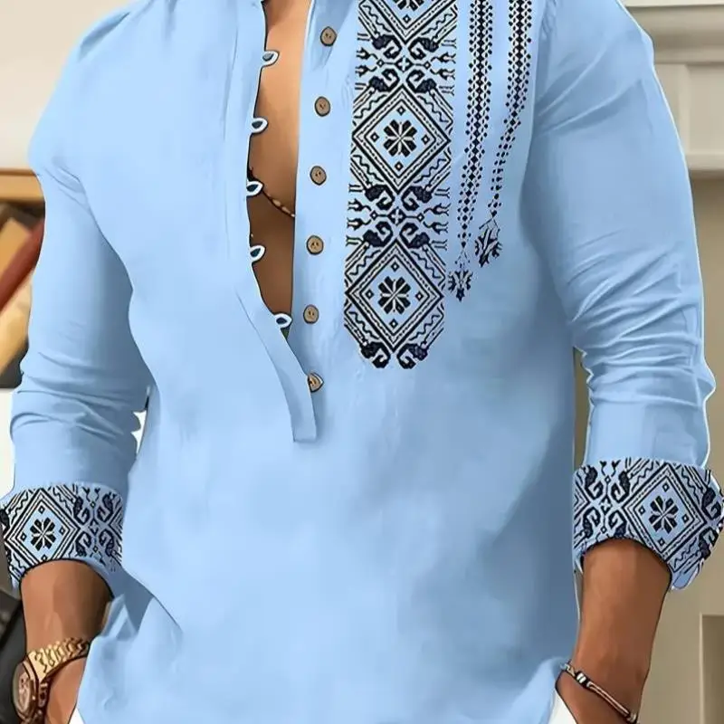 Новинка 2025 года: Мужская рубашка с этническим геометрическим принтом, воротником и длинным рукавом, из искусственной кожи, с эффектом утяжки на талии, не требующая глажки
Новинка 2025 года: Мужская рубашка с этническим геометрическим принтом, воротником и длинным рукавом, из искусственной кожи, с эффектом утяжки на талии, не требующая глажки