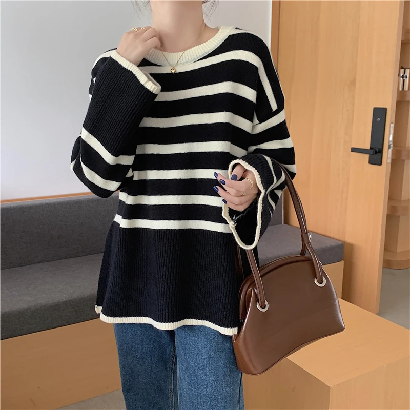 Loose Casual Round Neck Knit Women's Sweater Elegant Chic Striped Long Sleeve Pullover Elegant Women's Soft Sweaters
Loose Casual Round Neck Knit Women's Sweater Elegant Chic Striped Long Sleeve Pullover Elegant Women's Soft Sweaters