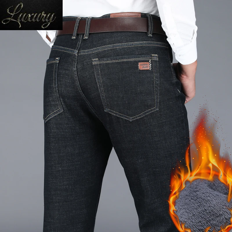 New Winter Men's Warm Fleece Thermal Jeans Business Fashion Classic Black Blue Denim Straight Thick Velvet Pants Brand Trousers
New Winter Men's Warm Fleece Thermal Jeans Business Fashion Classic Black Blue Denim Straight Thick Velvet Pants Brand Trousers