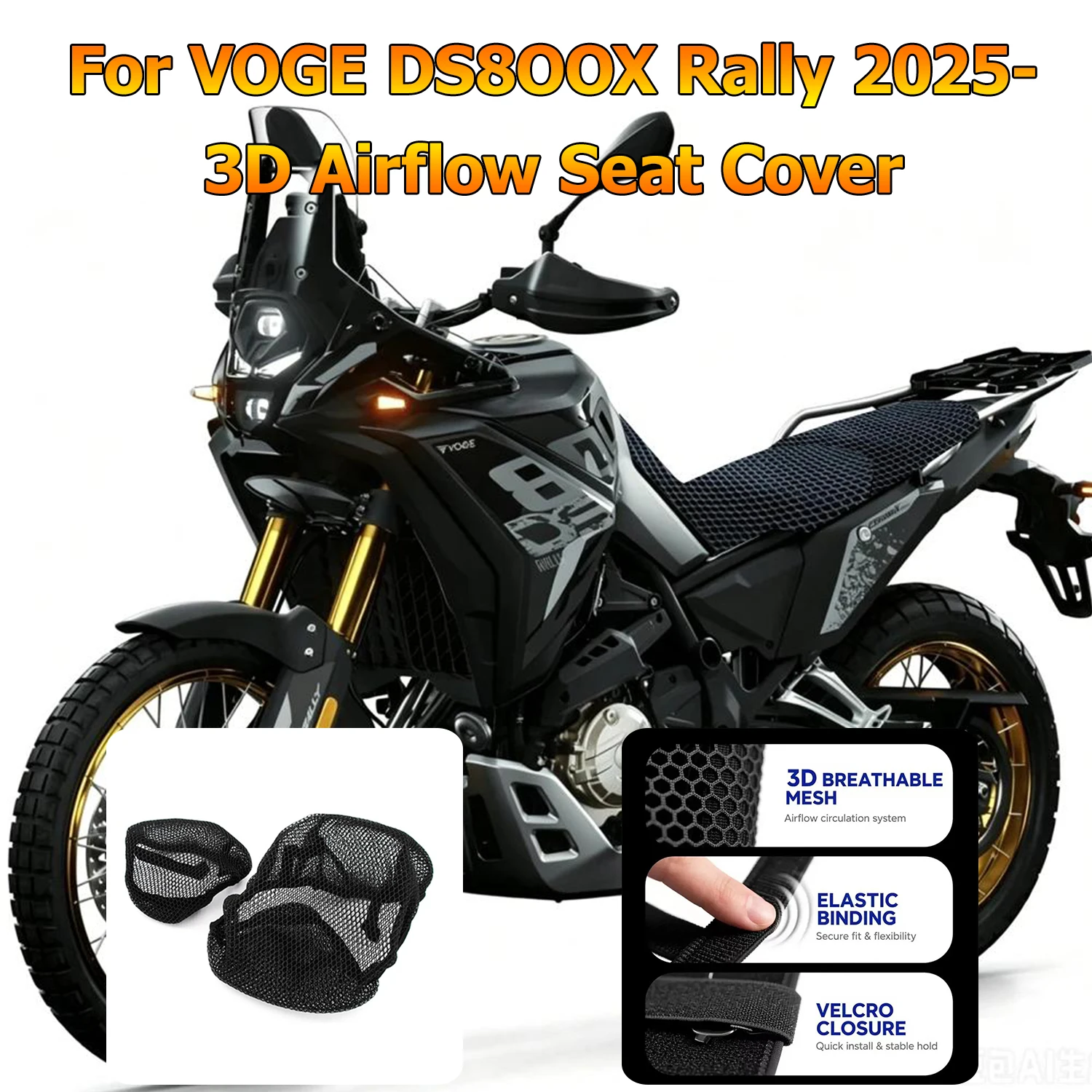 DS800 X Motorcycle Top Quality 3D Airflow Seat Cover For VOGE DS800X Rally 2025- Sunscreen Anti-Slip Cushion Protector
DS800 X Motorcycle Top Quality 3D Airflow Seat Cover For VOGE DS800X Rally 2025- Sunscreen Anti-Slip Cushion Protector