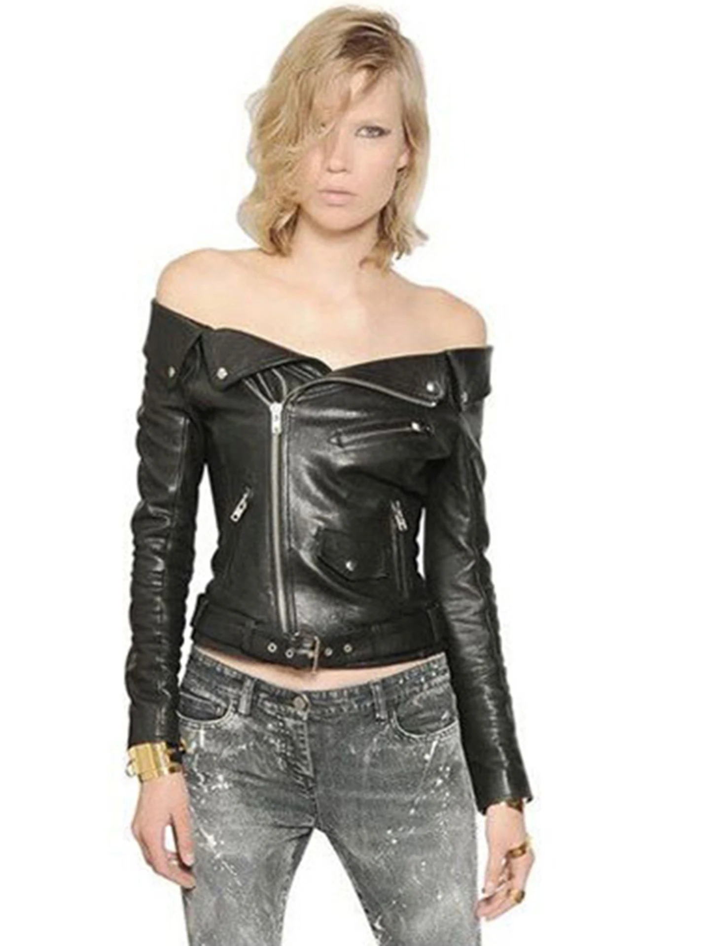 Faionable Sexy ort Leather Jaet Women's oulder Bared Slim Fit Club Wear First Layer eep Genuine Leather Coat
Faionable Sexy ort Leather Jaet Women's oulder Bared Slim Fit Club Wear First Layer eep Genuine Leather Coat