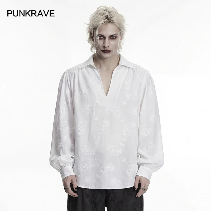 PUNK RAVE Men's Gothic High-quality Embroidered Cotton Loose Shirt Classic Lapel V-neck Retro Bubble Sleeves Court Top 2 Colors
PUNK RAVE Men's Gothic High-quality Embroidered Cotton Loose Shirt Classic Lapel V-neck Retro Bubble Sleeves Court Top 2 Colors