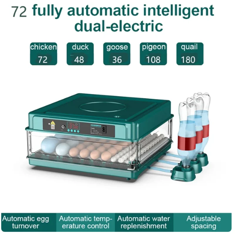 72 Incubators Poultry Hatcher Digital Fully Automatic Temperature Control, for Hatching Chickens Ducks Geese Birds Pigeon Quail
72 Incubators Poultry Hatcher Digital Fully Automatic Temperature Control, for Hatching Chickens Ducks Geese Birds Pigeon Quail
