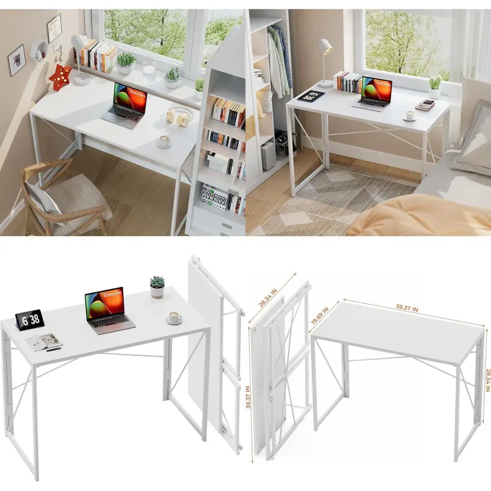 Space-Saving White Folding Desk 39.4 - Compact Computer Desk for Home, Office, Dorms, and Kids' Rooms
Space-Saving White Folding Desk 39.4 - Compact Computer Desk for Home, Office, Dorms, and Kids' Rooms