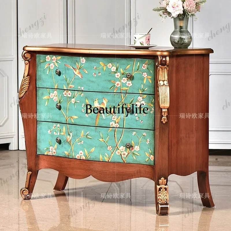 E182 American country painted solid wood three-bucket cabinet, living room entrance entrance, locker drawer storage, sofa side
E182 American country painted solid wood three-bucket cabinet, living room entrance entrance, locker drawer storage, sofa side
