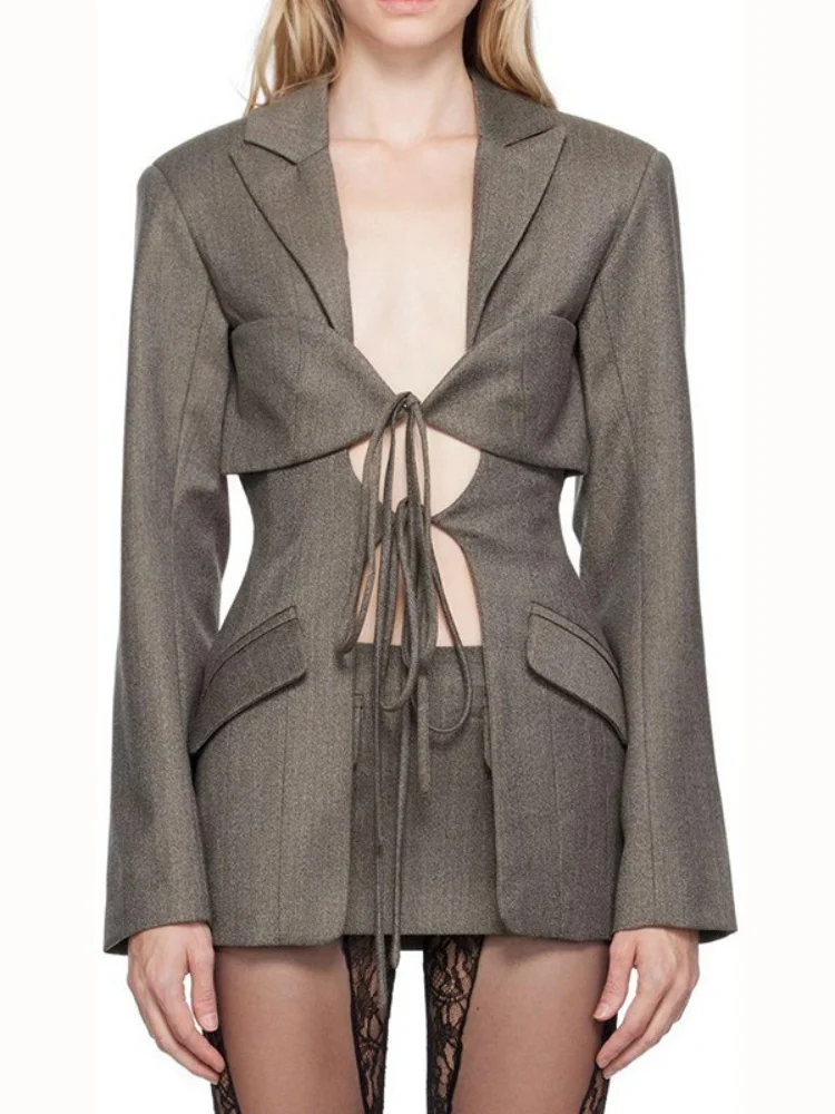 women's sexy v neck hollow out lace up outwear lapel irregular spliced waisted blazer jacket women's blazer
women's sexy v neck hollow out lace up outwear lapel irregular spliced waisted blazer jacket women's blazer