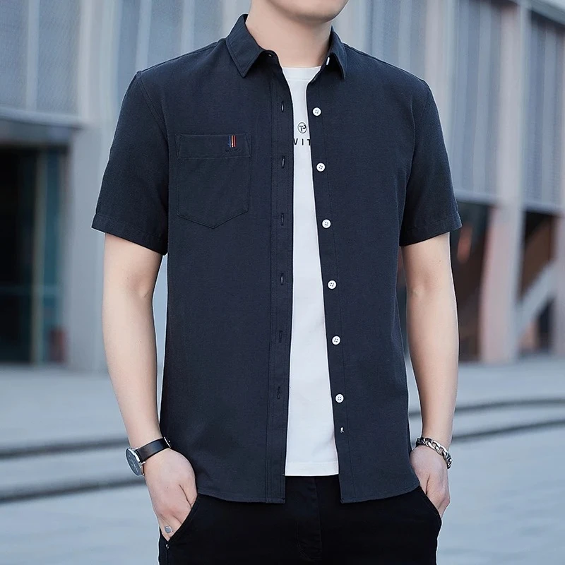 Brand Workwear Shirts Men Short Sleeve Business Lapel Top Summer Thin Ice Silk Tshirts Men Slim Fit High End Formal Work Shirts
Brand Workwear Shirts Men Short Sleeve Business Lapel Top Summer Thin Ice Silk Tshirts Men Slim Fit High End Formal Work Shirts