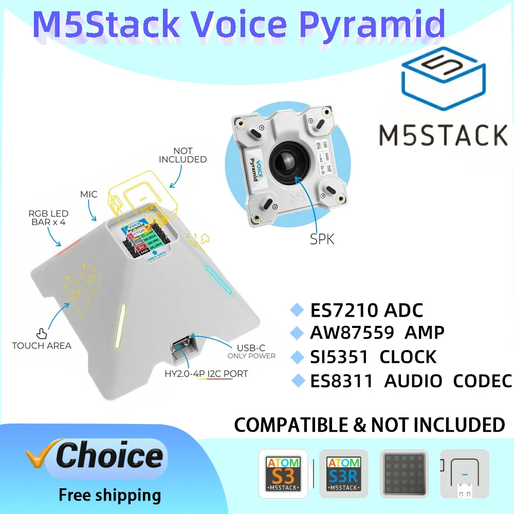 M5Stack Voice Pyramid A167 Compatible M5Stack Atom series ES8311 audio codec Suitable for IoT voice system
M5Stack Voice Pyramid A167 Compatible M5Stack Atom series ES8311 audio codec Suitable for IoT voice system