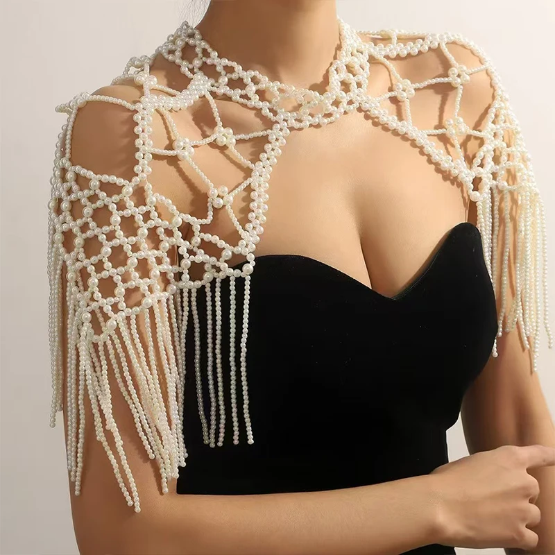 Lady Fashion Imitation Pearl Dress Shoulder Shawl Handmade Beading Elegant Evening Wear Body Chain Decor Accessory
Lady Fashion Imitation Pearl Dress Shoulder Shawl Handmade Beading Elegant Evening Wear Body Chain Decor Accessory