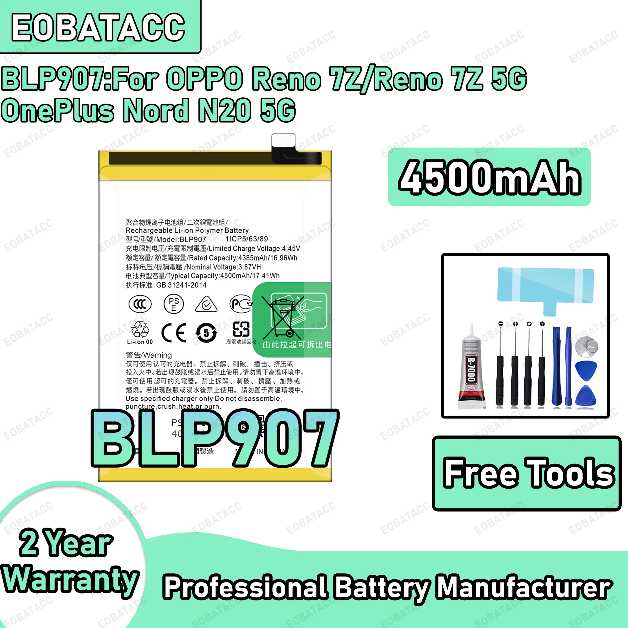 4500mAh 100% New BLP907 Battery For OPPO Reno 7Z 5G/OnePlus Nord N20 5G Replacement Bateria+Free Tools
4500mAh 100% New BLP907 Battery For OPPO Reno 7Z 5G/OnePlus Nord N20 5G Replacement Bateria+Free Tools