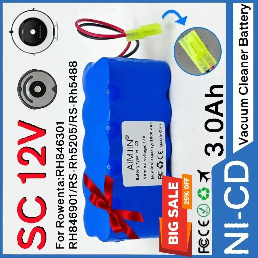 12V 3Ah 3.0Ah Strong power Ni-CD 12V SC 3000mAh 100% large capacity battery pack suitable for sweeping robot vacuum cleaner
12V 3Ah 3.0Ah Strong power Ni-CD 12V SC 3000mAh 100% large capacity battery pack suitable for sweeping robot vacuum cleaner