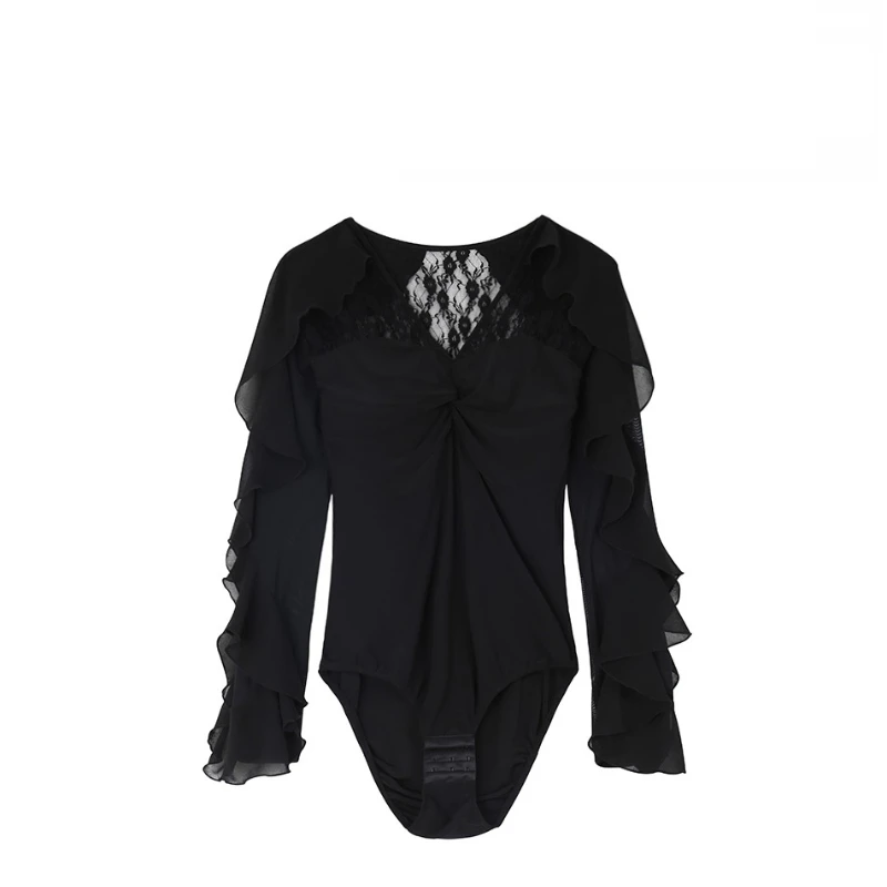 THEEPER Women Latin Ballroom Dance Lace Patchwork Ruffle Sleeve Leotard, High Low Ruffle Slit Skirt for Practice Party Dancewear
THEEPER Women Latin Ballroom Dance Lace Patchwork Ruffle Sleeve Leotard, High Low Ruffle Slit Skirt for Practice Party Dancewear