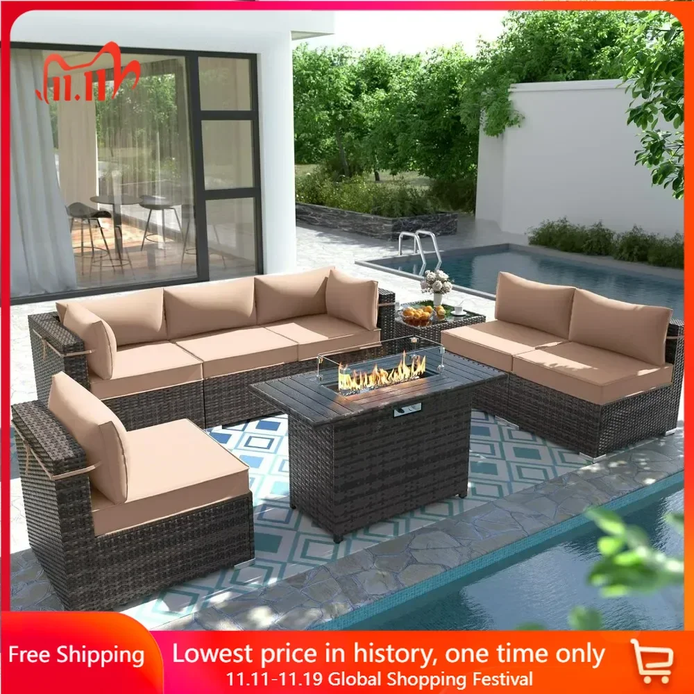 8 Piece Patio Furniture Set with 43" Fire Pit Table, Outdoor Sofa Set Heavy Duty Wicker Furniture Set with 2 Waterproof Covers
8 Piece Patio Furniture Set with 43" Fire Pit Table, Outdoor Sofa Set Heavy Duty Wicker Furniture Set with 2 Waterproof Covers