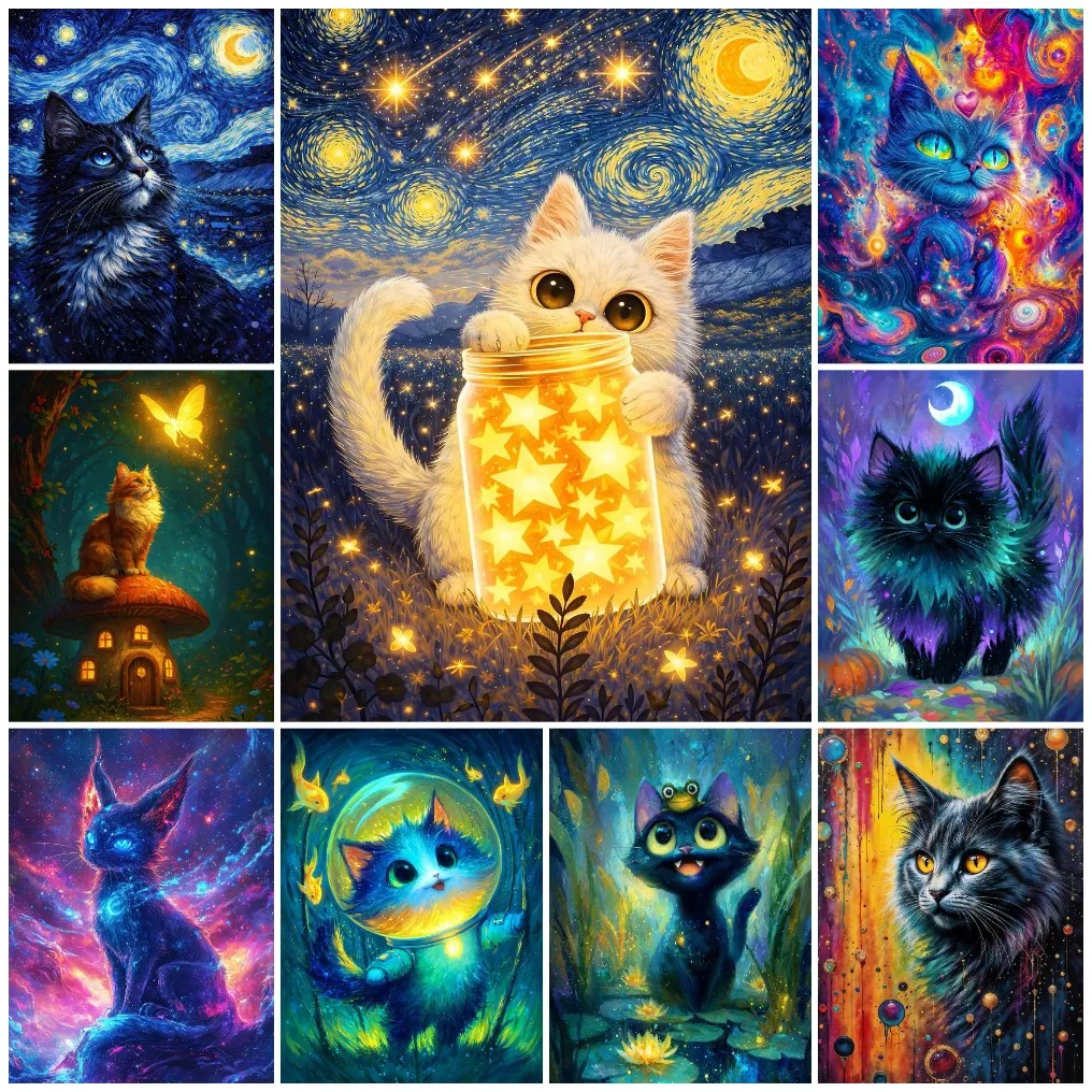 Van Gogh Starry Night Magic Fantasy Cat Jigsaw Puzzle, Nebula & Mushroom House Cute Kitten Home Wall Decor
Van Gogh Starry Night Magic Fantasy Cat Jigsaw Puzzle, Nebula & Mushroom House Cute Kitten Home Wall Decor