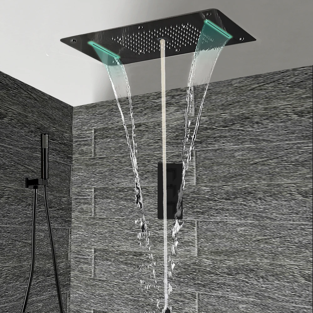 Black matte Thermostatic Concealed Bathroom Shower Set Luxury Bath Shower LED Ceiling Shower Head Panel Waterfall Bubble Mist
Black matte Thermostatic Concealed Bathroom Shower Set Luxury Bath Shower LED Ceiling Shower Head Panel Waterfall Bubble Mist