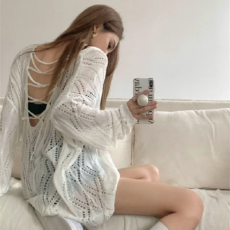 Solid Color Outfit Gentle Korean Popular Style Drawstring Top Versatile Blouse Loose and Sweet Thin Hollow Sweater
Solid Color Outfit Gentle Korean Popular Style Drawstring Top Versatile Blouse Loose and Sweet Thin Hollow Sweater
