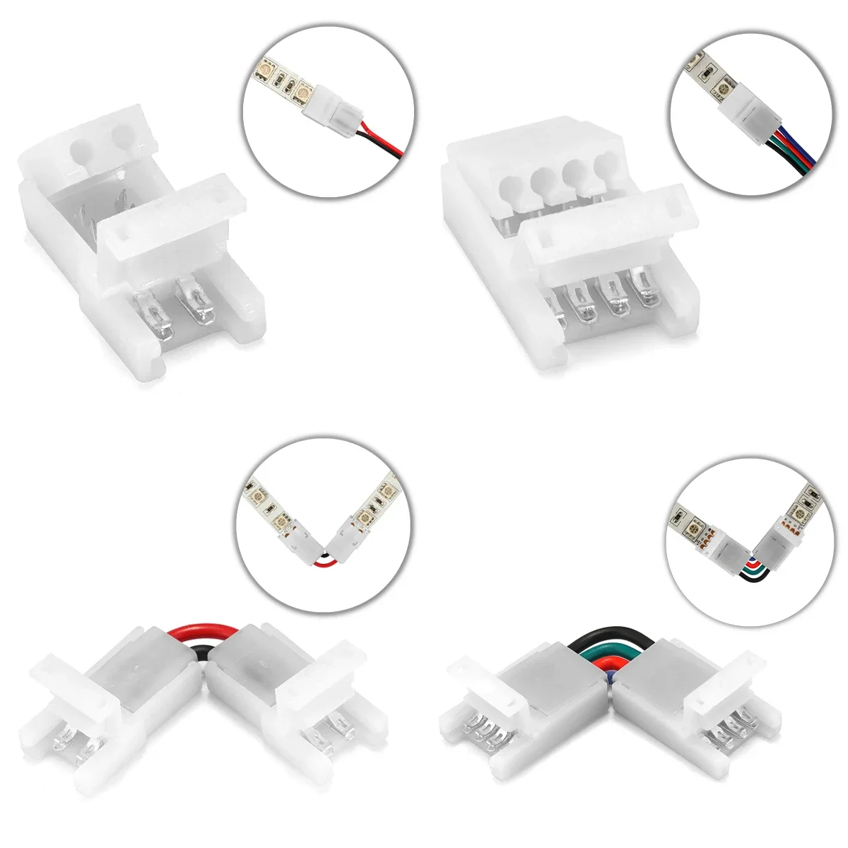 LED Strip Connector 2/3/4 Pin 8/10mm Right Angle Adjustable Connector For 3528/5050 SMD RGB LED Strip Lights 90 Degree Corner
LED Strip Connector 2/3/4 Pin 8/10mm Right Angle Adjustable Connector For 3528/5050 SMD RGB LED Strip Lights 90 Degree Corner