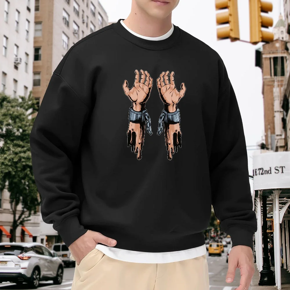 Men's Black Crew Neck Loose Sweatshirt with Creative Palm Print, Trendy Top, Versatile Street Casual Style, Soft and Comfortable, Suitable for Daily Wear and Sports
Men's Black Crew Neck Loose Sweatshirt with Creative Palm Print, Trendy Top, Versatile Street Casual Style, Soft and Comfortable, Suitable for Daily Wear and Sports