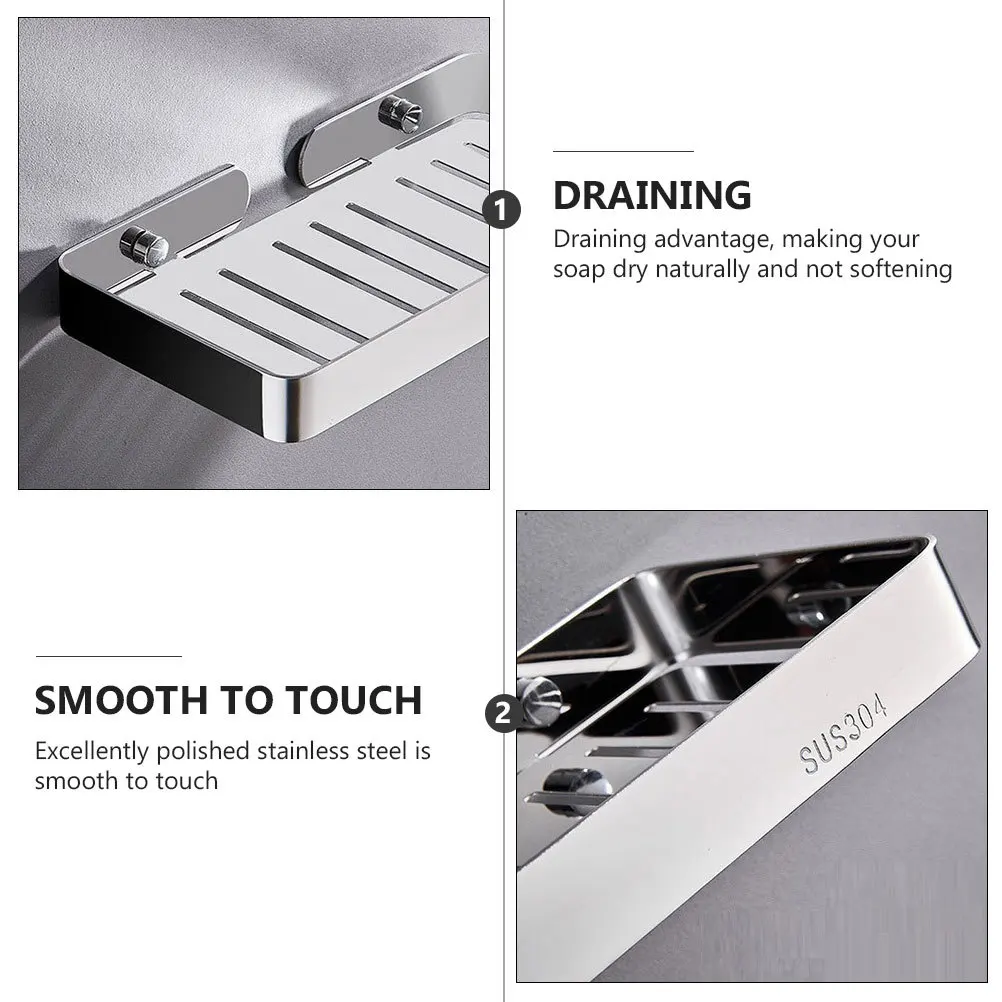 Stainless Steel Dish Silver Wall Mounted Holder No Punch Drain Design Rustproof Soap Storage Box Bathroom Organizer Practical
Stainless Steel Dish Silver Wall Mounted Holder No Punch Drain Design Rustproof Soap Storage Box Bathroom Organizer Practical